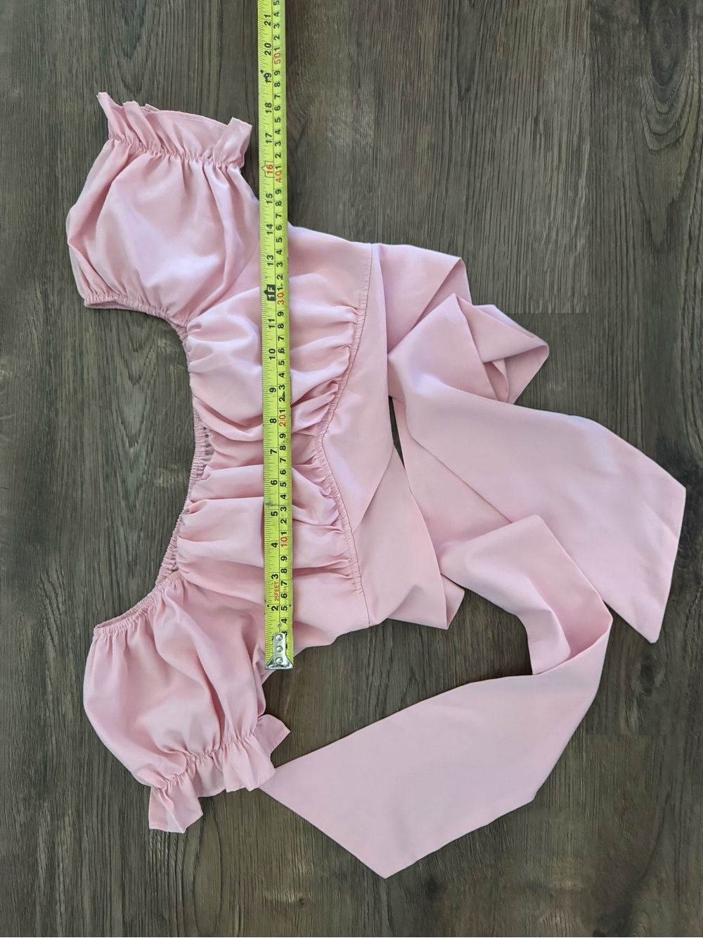 Pink Off-Shoulder Puff Sleeve Crop Top with Bow Tie - Small